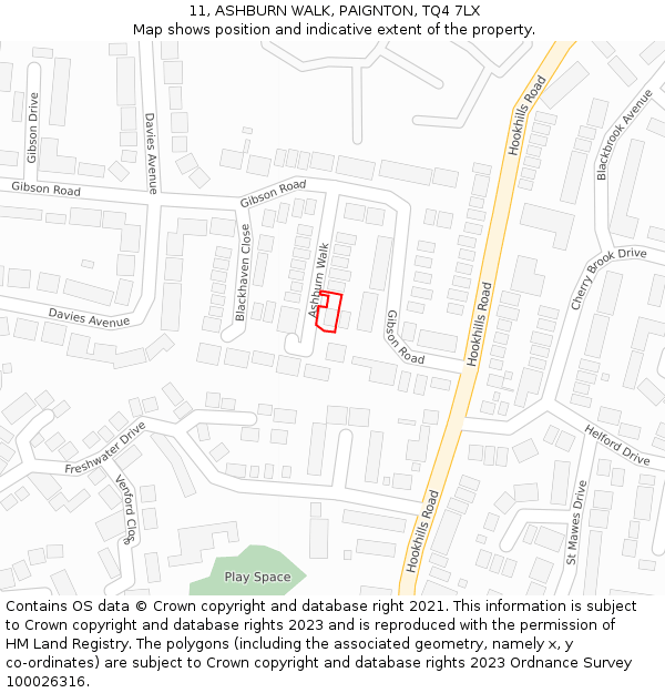 11, ASHBURN WALK, PAIGNTON, TQ4 7LX: Location map and indicative extent of plot