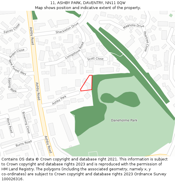 11, ASHBY PARK, DAVENTRY, NN11 0QW: Location map and indicative extent of plot