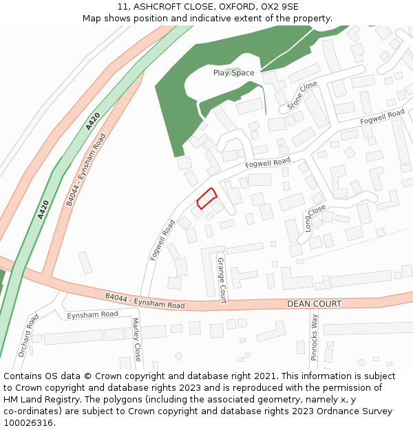 11, ASHCROFT CLOSE, OXFORD, OX2 9SE: Location map and indicative extent of plot