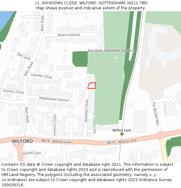 11, ASHDOWN CLOSE, WILFORD, NOTTINGHAM, NG11 7BD: Location map and indicative extent of plot