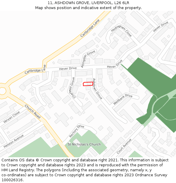 11, ASHDOWN GROVE, LIVERPOOL, L26 6LR: Location map and indicative extent of plot
