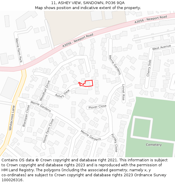 11, ASHEY VIEW, SANDOWN, PO36 9QA: Location map and indicative extent of plot