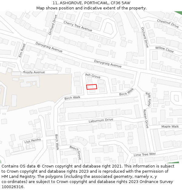 11, ASHGROVE, PORTHCAWL, CF36 5AW: Location map and indicative extent of plot