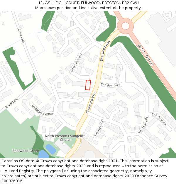 11, ASHLEIGH COURT, FULWOOD, PRESTON, PR2 9WU: Location map and indicative extent of plot