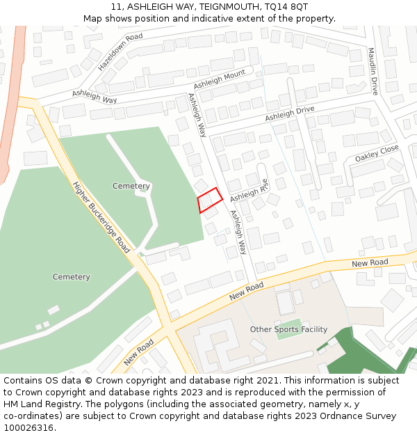 11, ASHLEIGH WAY, TEIGNMOUTH, TQ14 8QT: Location map and indicative extent of plot
