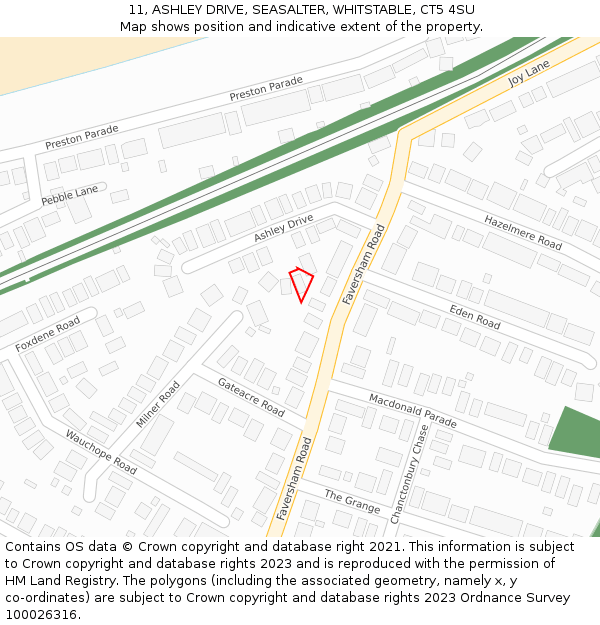 11, ASHLEY DRIVE, SEASALTER, WHITSTABLE, CT5 4SU: Location map and indicative extent of plot