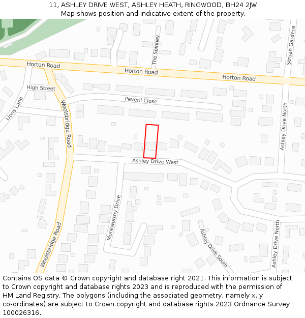 11, ASHLEY DRIVE WEST, ASHLEY HEATH, RINGWOOD, BH24 2JW: Location map and indicative extent of plot