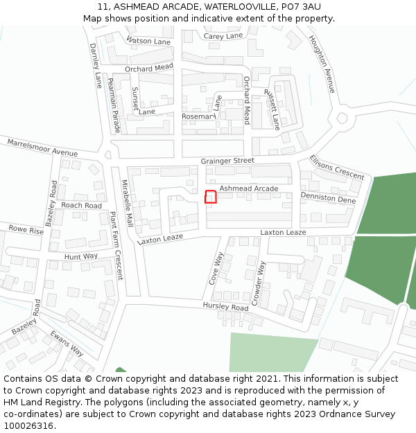 11, ASHMEAD ARCADE, WATERLOOVILLE, PO7 3AU: Location map and indicative extent of plot