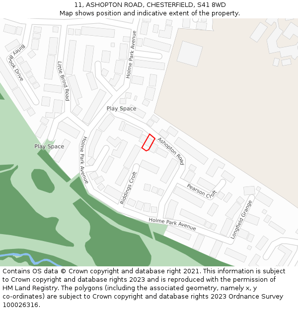 11, ASHOPTON ROAD, CHESTERFIELD, S41 8WD: Location map and indicative extent of plot