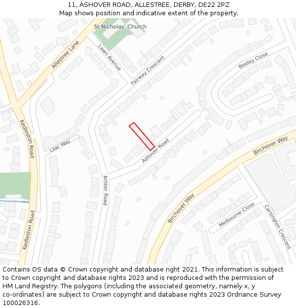 11, ASHOVER ROAD, ALLESTREE, DERBY, DE22 2PZ: Location map and indicative extent of plot