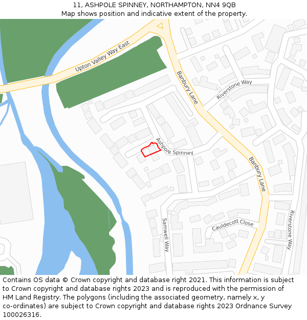 11, ASHPOLE SPINNEY, NORTHAMPTON, NN4 9QB: Location map and indicative extent of plot