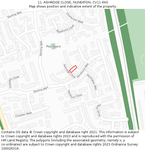 11, ASHRIDGE CLOSE, NUNEATON, CV11 4XG: Location map and indicative extent of plot