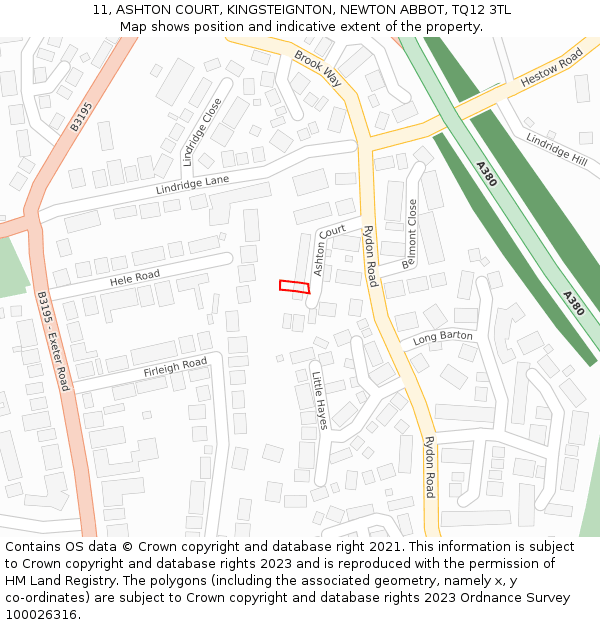11, ASHTON COURT, KINGSTEIGNTON, NEWTON ABBOT, TQ12 3TL: Location map and indicative extent of plot