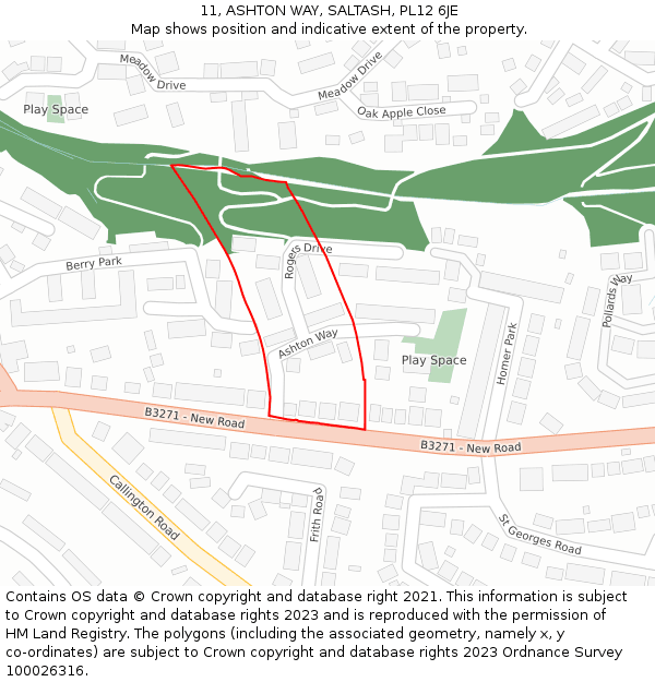 11, ASHTON WAY, SALTASH, PL12 6JE: Location map and indicative extent of plot