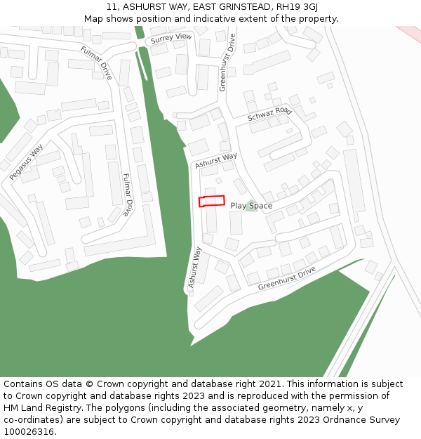 11, ASHURST WAY, EAST GRINSTEAD, RH19 3GJ: Location map and indicative extent of plot