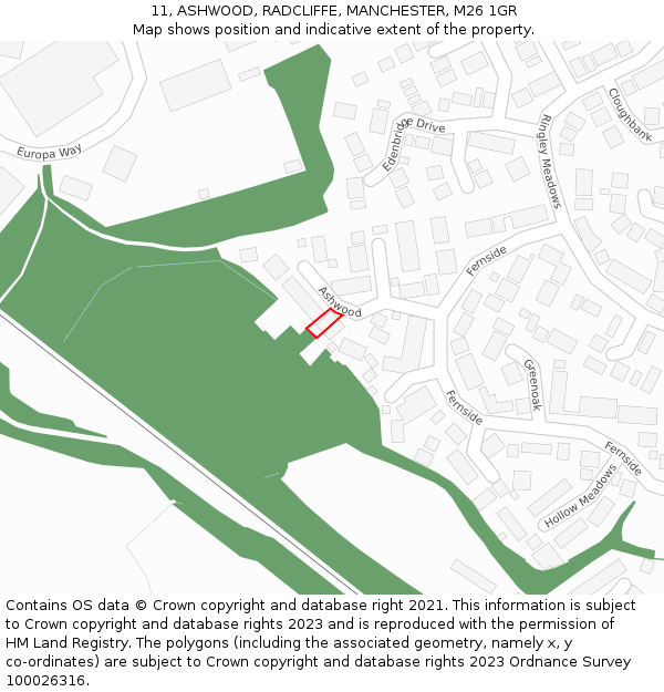 11, ASHWOOD, RADCLIFFE, MANCHESTER, M26 1GR: Location map and indicative extent of plot