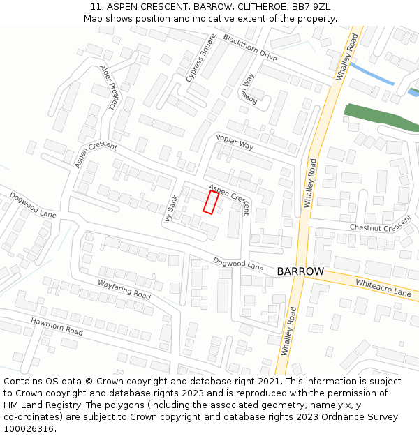 11, ASPEN CRESCENT, BARROW, CLITHEROE, BB7 9ZL: Location map and indicative extent of plot
