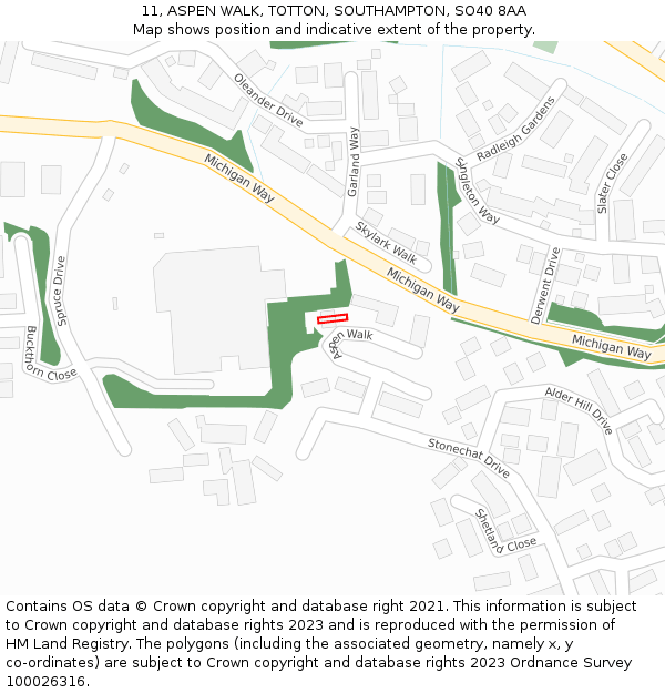 11, ASPEN WALK, TOTTON, SOUTHAMPTON, SO40 8AA: Location map and indicative extent of plot