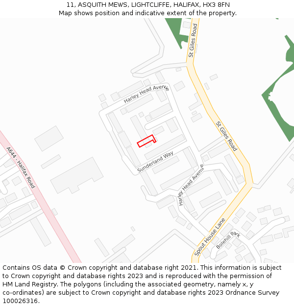 11, ASQUITH MEWS, LIGHTCLIFFE, HALIFAX, HX3 8FN: Location map and indicative extent of plot