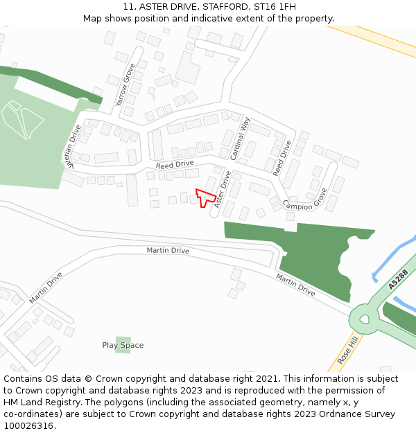 11, ASTER DRIVE, STAFFORD, ST16 1FH: Location map and indicative extent of plot