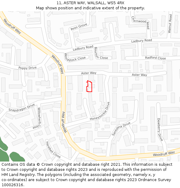11, ASTER WAY, WALSALL, WS5 4RX: Location map and indicative extent of plot