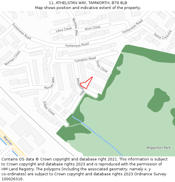 11, ATHELSTAN WAY, TAMWORTH, B79 8LB: Location map and indicative extent of plot
