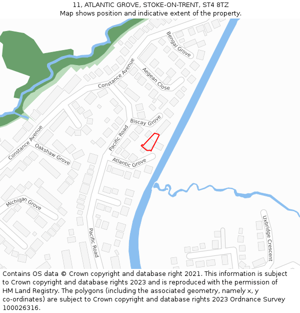 11, ATLANTIC GROVE, STOKE-ON-TRENT, ST4 8TZ: Location map and indicative extent of plot