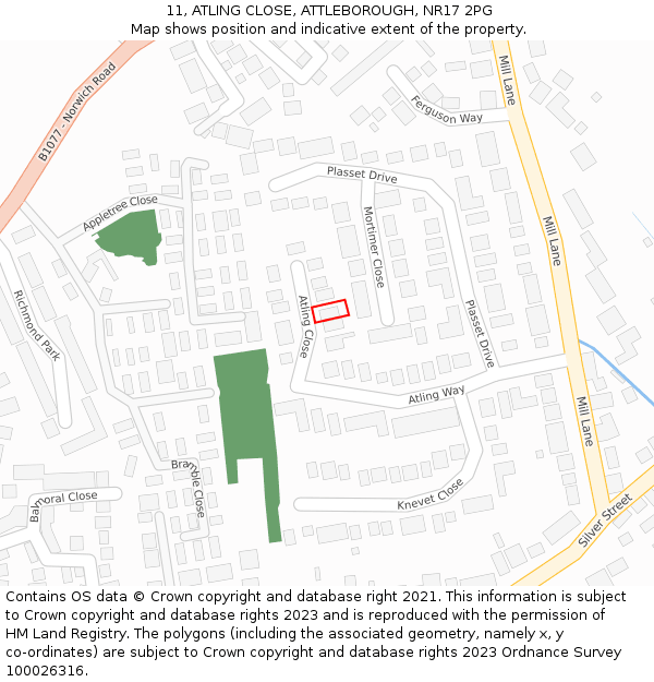11, ATLING CLOSE, ATTLEBOROUGH, NR17 2PG: Location map and indicative extent of plot