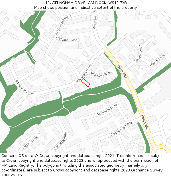 11, ATTINGHAM DRIVE, CANNOCK, WS11 7YB: Location map and indicative extent of plot
