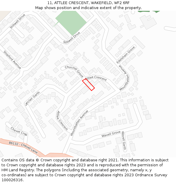 11, ATTLEE CRESCENT, WAKEFIELD, WF2 6RF: Location map and indicative extent of plot