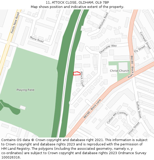 11, ATTOCK CLOSE, OLDHAM, OL9 7BP: Location map and indicative extent of plot