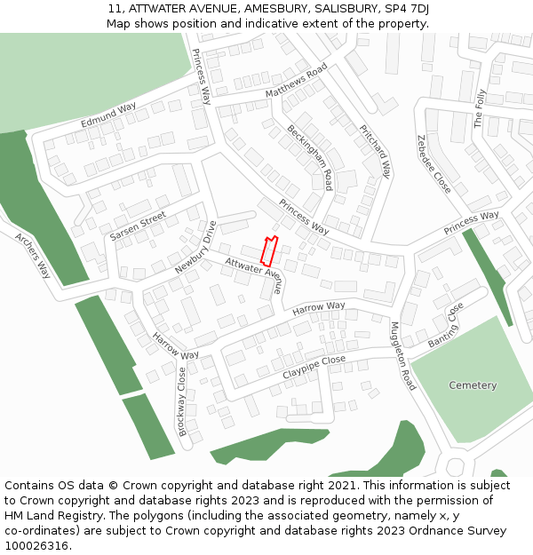 11, ATTWATER AVENUE, AMESBURY, SALISBURY, SP4 7DJ: Location map and indicative extent of plot