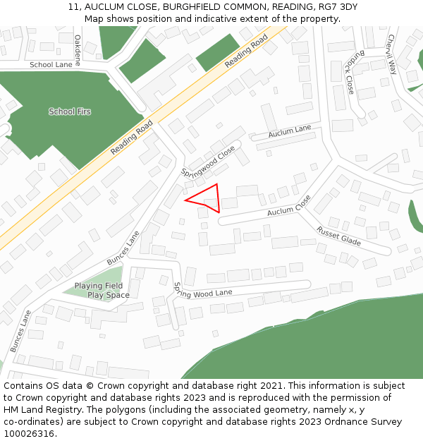 11, AUCLUM CLOSE, BURGHFIELD COMMON, READING, RG7 3DY: Location map and indicative extent of plot