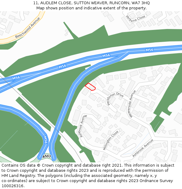 11, AUDLEM CLOSE, SUTTON WEAVER, RUNCORN, WA7 3HQ: Location map and indicative extent of plot