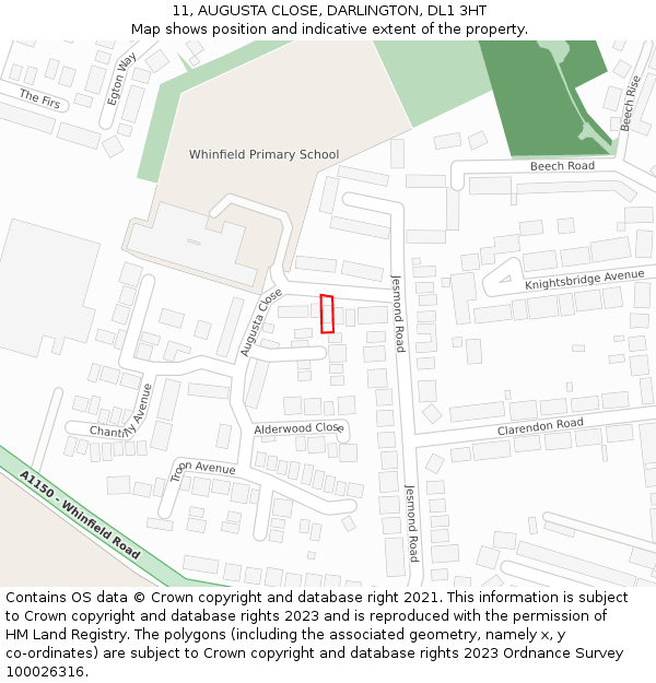 11, AUGUSTA CLOSE, DARLINGTON, DL1 3HT: Location map and indicative extent of plot