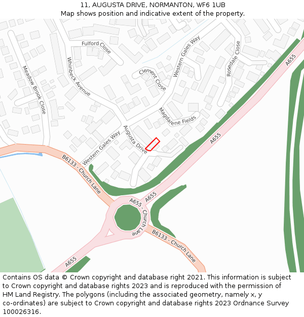 11, AUGUSTA DRIVE, NORMANTON, WF6 1UB: Location map and indicative extent of plot