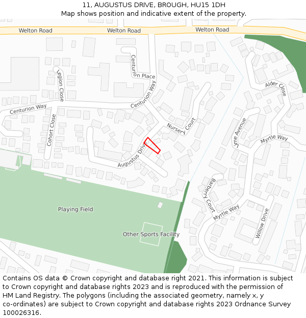 11, AUGUSTUS DRIVE, BROUGH, HU15 1DH: Location map and indicative extent of plot