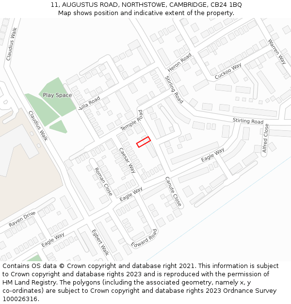 11, AUGUSTUS ROAD, NORTHSTOWE, CAMBRIDGE, CB24 1BQ: Location map and indicative extent of plot