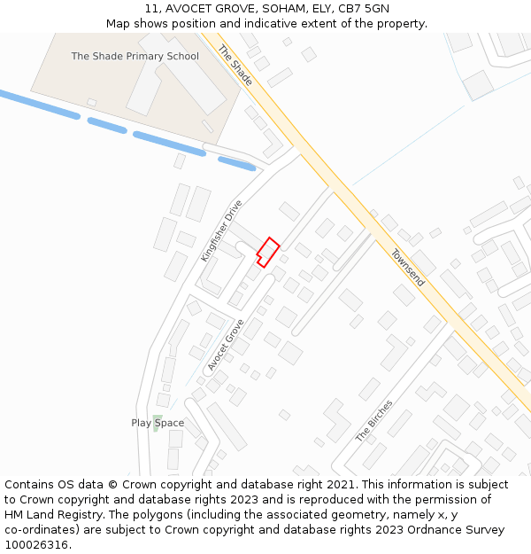 11, AVOCET GROVE, SOHAM, ELY, CB7 5GN: Location map and indicative extent of plot