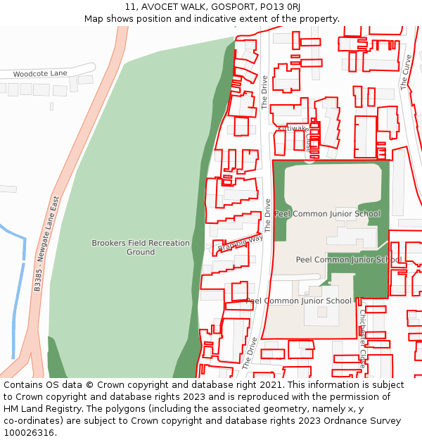 11, AVOCET WALK, GOSPORT, PO13 0RJ: Location map and indicative extent of plot