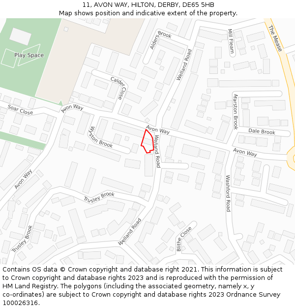11, AVON WAY, HILTON, DERBY, DE65 5HB: Location map and indicative extent of plot