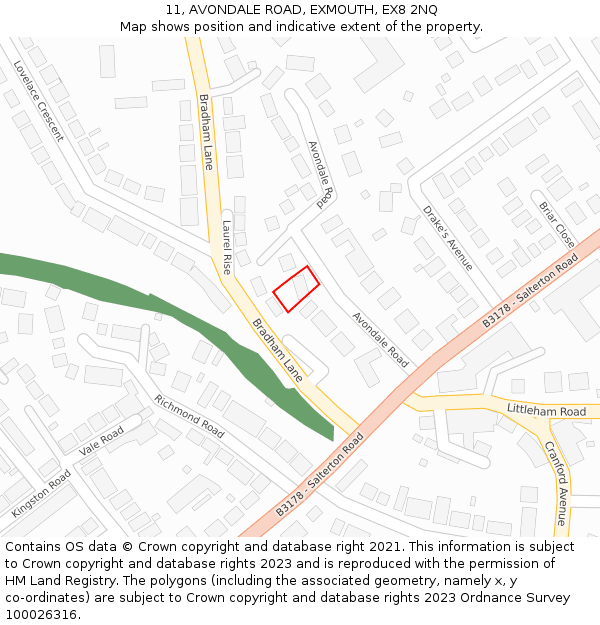 11, AVONDALE ROAD, EXMOUTH, EX8 2NQ: Location map and indicative extent of plot