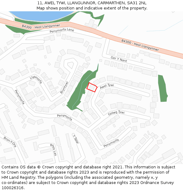 11, AWEL TYWI, LLANGUNNOR, CARMARTHEN, SA31 2NL: Location map and indicative extent of plot