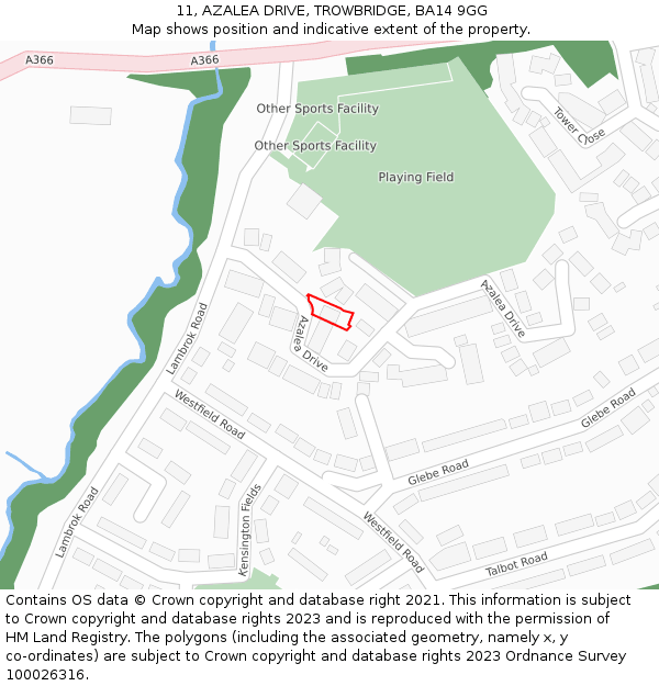 11, AZALEA DRIVE, TROWBRIDGE, BA14 9GG: Location map and indicative extent of plot
