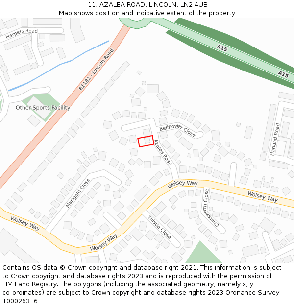 11, AZALEA ROAD, LINCOLN, LN2 4UB: Location map and indicative extent of plot