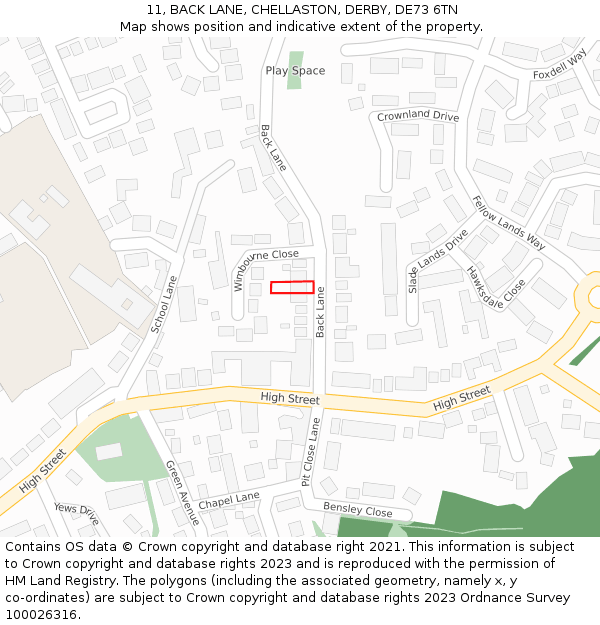 11, BACK LANE, CHELLASTON, DERBY, DE73 6TN: Location map and indicative extent of plot