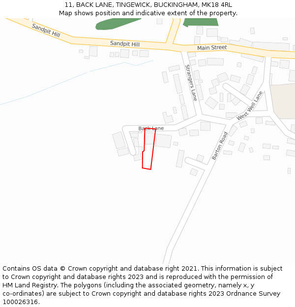 11, BACK LANE, TINGEWICK, BUCKINGHAM, MK18 4RL: Location map and indicative extent of plot