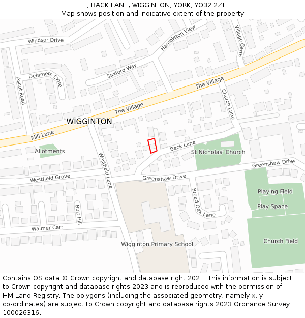 11, BACK LANE, WIGGINTON, YORK, YO32 2ZH: Location map and indicative extent of plot