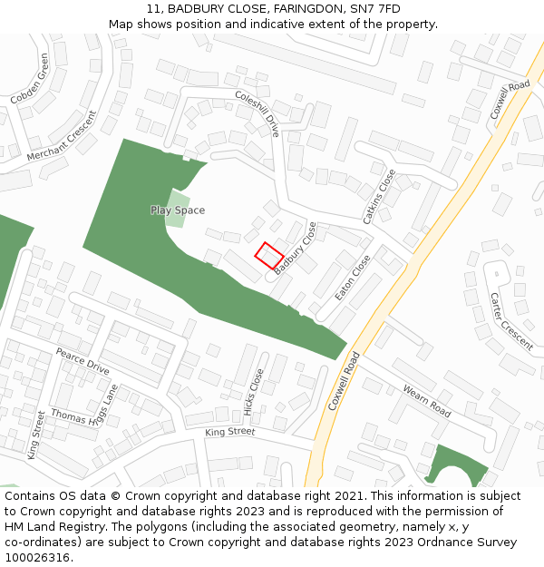 11, BADBURY CLOSE, FARINGDON, SN7 7FD: Location map and indicative extent of plot