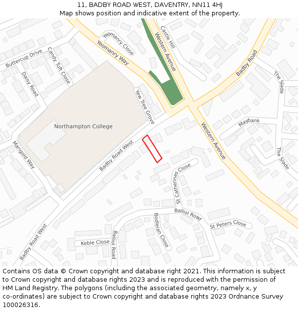 11, BADBY ROAD WEST, DAVENTRY, NN11 4HJ: Location map and indicative extent of plot